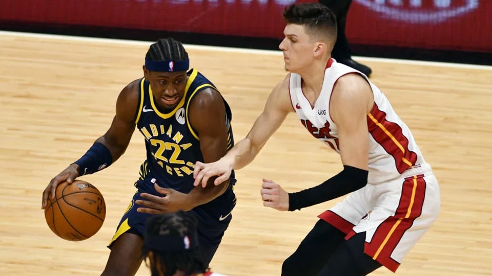 The Indiana Pacers host the Miami Heat in this showdown between teams struggling for an Eastern Conference playoff spot.