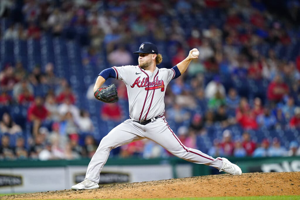 Media by Associated Press - Atlanta Braves' A.J. Minter plays during a baseball game, Tuesday, June 28, 2022, in Philadelphia. (AP Photo/Matt Slocum)