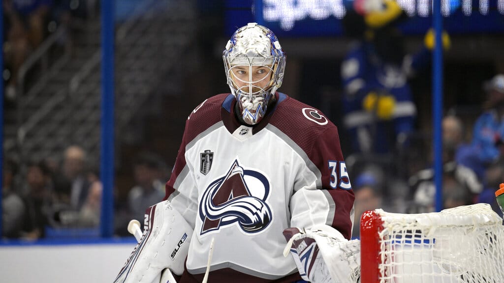 Media by Associated Press - Colorado Avalanche goaltender Darcy Kuemper (35) sets up for a play during the third period of Game 4 of the NHL hockey Stanley Cup Finals against the Tampa Bay Lightning on Wednesday, June 22, 2022, in Tampa, Fla. (AP Photo/Phelan M. Ebenhack)