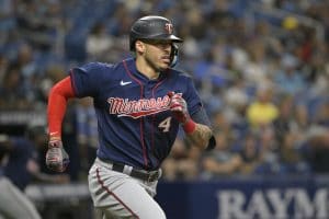 Media by Associated Press - Minnesota Twins' Carlos Correa (4) runs to first base after hitting a single during the ninth inning of a baseball game against the Tampa Bay Rays, Saturday, April 30, 2022, in St. Petersburg, Fla. (AP Photo/Phelan M. Ebenhack)