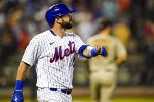 Media by Associated Press - New York Mets' Tomas Nido reacts after hitting a flyout to end a baseball game against the San Diego Padres, Saturday, July 23, 2022, in New York. The Padres won 2-1. (AP Photo/Frank Franklin II)