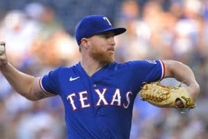 Media by Associated Press - Texas Rangers starting pitcher Jon Gray during the first inning of a baseball game against the Kansas City Royals, Tuesday, June 28, 2022, in Kansas City, Mo. (AP Photo/Reed Hoffmann)