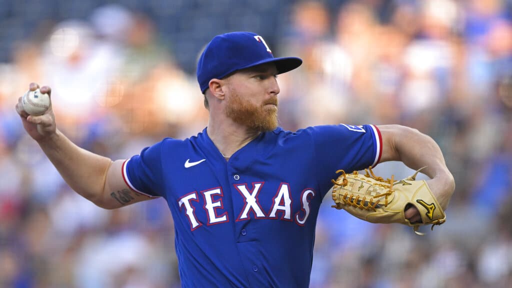 Media by Associated Press - Texas Rangers starting pitcher Jon Gray during the first inning of a baseball game against the Kansas City Royals, Tuesday, June 28, 2022, in Kansas City, Mo. (AP Photo/Reed Hoffmann)