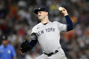 Media by Associated Press - New York Yankees relief pitcher Lucas Luetge throws during the fifth inning of a baseball game against the Baltimore Orioles, Friday, July 22, 2022, in Baltimore. The Yankees won 7-6. (AP Photo/Nick Wass)