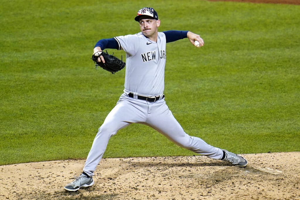 Media by Associated Press - New York Yankees relief pitcher Lucas Luetge delivers during the sixth inning of a baseball game against the Pittsburgh Pirates in Pittsburgh, Tuesday, July 5, 2022. (AP Photo/Gene J. Puskar)