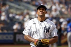 Media by Associated Press - New York Yankees relief pitcher Wandy Peralta walks to the dugout after being pulled during the seventh inning of a baseball game against the Toronto Blue Jays, Sunday, Aug. 21, 2022, in New York. (AP Photo/Corey Sipkin)