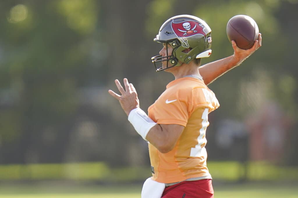 Media by Associated Press - Tampa Bay Buccaneers quarterback Tom Brady during an NFL football training camp practice Thursday, July 28, 2022, in Tampa, Fla. (AP Photo/Chris O'Meara)