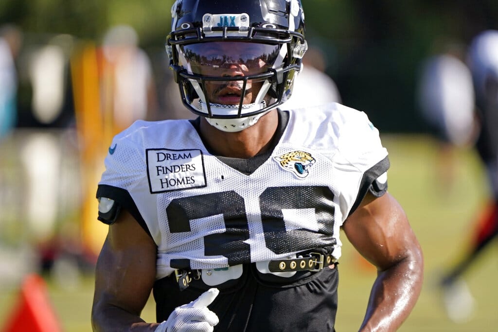 Media by Associated Press - Jacksonville Jaguars wide receiver Jamal Agnew (39) runs sprints during an NFL football practice, Sunday, July 31, 2022, in Jacksonville, Fla. (AP Photo/John Raoux)