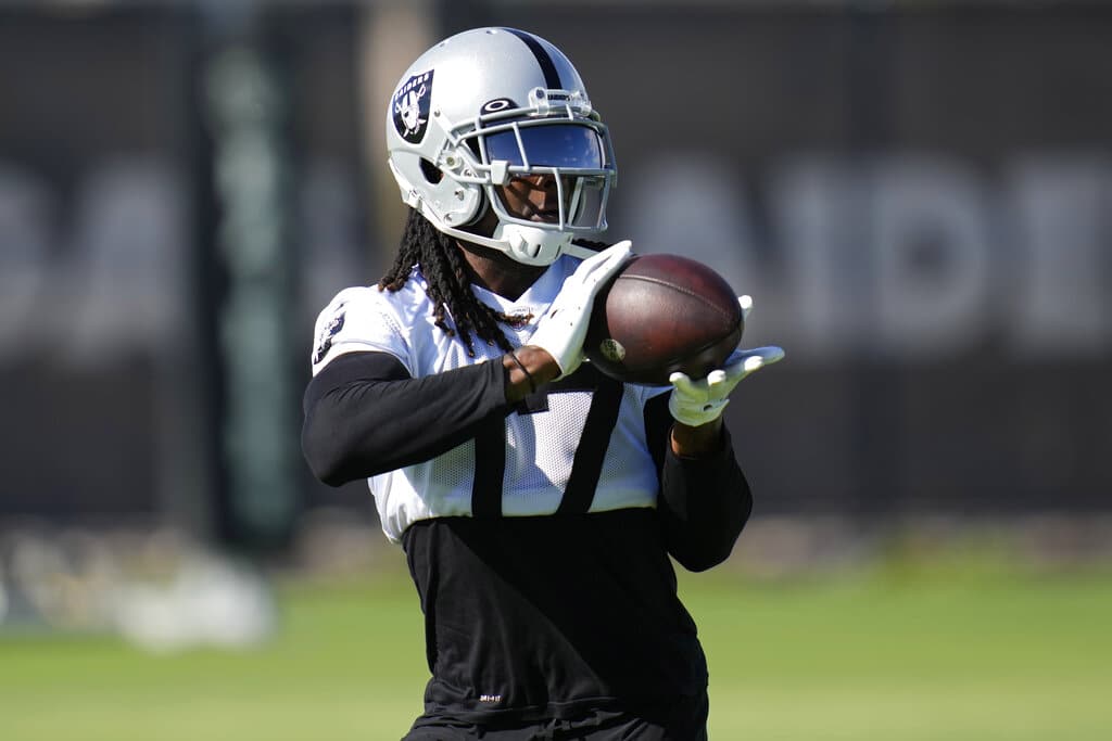 Media by Associated Press - Las Vegas Raiders' Davante Adams practices during NFL football training camp, Monday, Aug. 1, 2022, in Henderson, Nev. (AP Photo/John Locher)