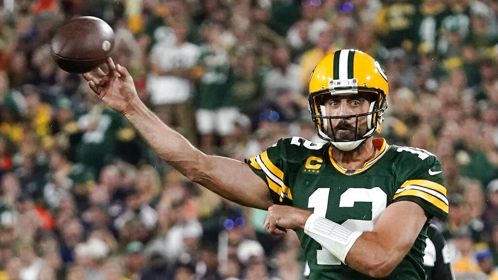 Media by Associated Press - Aaron Rodgers during the first half of an NFL football game against the Chicago Bears Sunday, Sept. 18, 2022, in Green Bay, Wis.