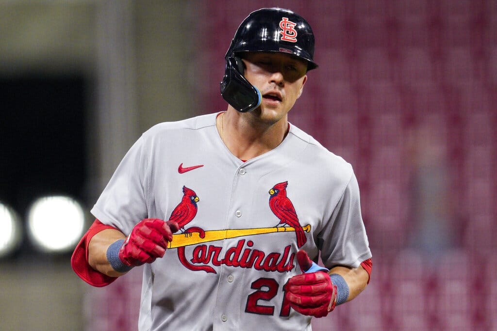 Media by Associated Press - St. Louis Cardinals' Lars Nootbaar (21) plays during a baseball game against the Cincinnati Reds Wednesday, Aug. 31, 2022, in Cincinnati. (AP Photo/Jeff Dean)