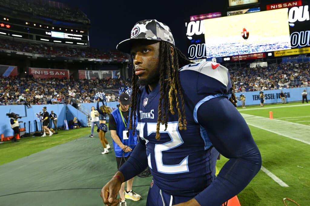 Media by Associated Press - Tennessee Titans running back Derrick Henry (22) leaves the field at halftime of a preseason NFL football game against the Arizona Cardinals Saturday, Aug. 27, 2022, in Nashville, Tenn. (AP Photo/John Amis)