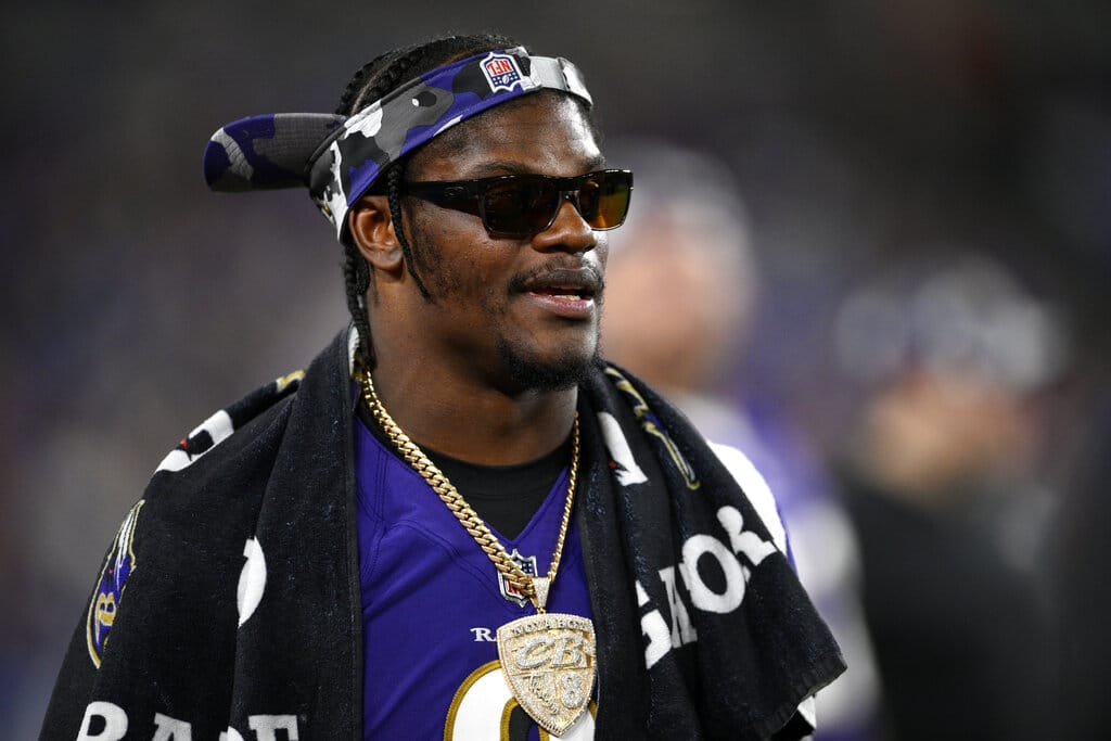 Media by Associated Press - Baltimore Ravens quarterback Lamar Jackson walks on the sideline in the second half of a preseason NFL football game against the Washington Commanders, Saturday, Aug. 27, 2022, in Baltimore. (AP Photo/Nick Wass)