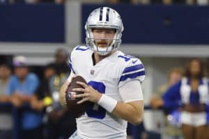 Media by Associated Press - Dallas Cowboys quarterback Cooper Rush (10) prepares to throw the ball against the Cincinnati Bengals during an NFL Football game in Arlington, Texas, Sunday, Sept. 18, 2022. (AP Photo/Michael Ainsworth)