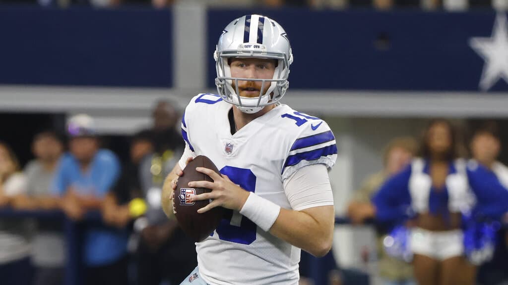 Media by Associated Press - Dallas Cowboys quarterback Cooper Rush (10) prepares to throw the ball against the Cincinnati Bengals during an NFL Football game in Arlington, Texas, Sunday, Sept. 18, 2022. (AP Photo/Michael Ainsworth)