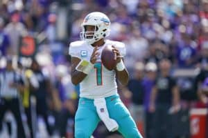 Media by Associated Press - Miami Dolphins quarterback Tua Tagovailoa throws a pass against the Baltimore Ravens during the first half of an NFL football game, Sunday, Sept. 18, 2022, in Baltimore. (AP Photo/Julio Cortez)