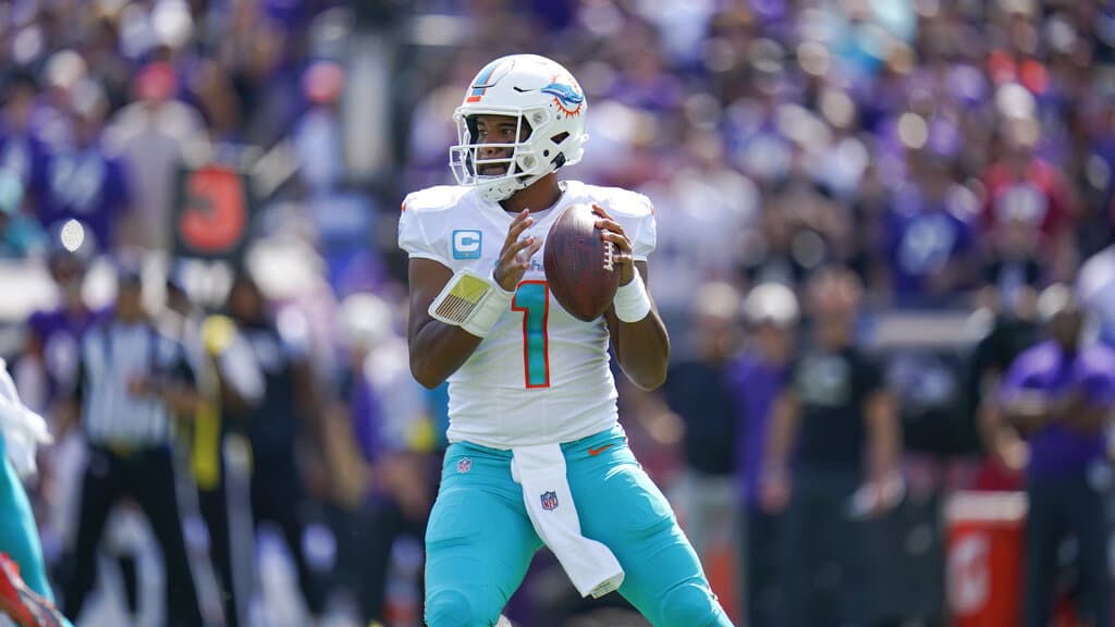 Media by Associated Press - Miami Dolphins quarterback Tua Tagovailoa throws a pass against the Baltimore Ravens during the first half of an NFL football game, Sunday, Sept. 18, 2022, in Baltimore. (AP Photo/Julio Cortez)