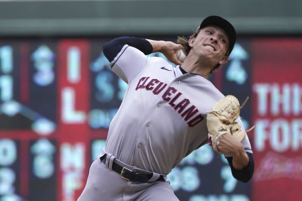 Media by Associated Press - Cleveland Guardians pitcher James Karinchak throws against the Minnesota Twins in the ninth inning of a baseball game, Sunday, Sept 11, 2022, in Minneapolis. (AP Photo/Jim Mone)