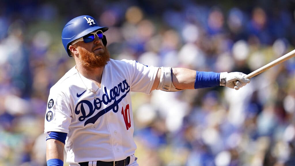 Media by Associated Press - Los Angeles Dodgers' Justin Turner hits during a baseball game against the Colorado Rockies Wednesday, Oct. 5, 2022, in Los Angeles. (AP Photo/Marcio Jose Sanchez)