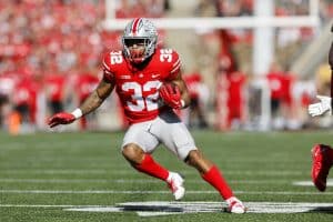 Media by Associated Press - Ohio State running back TreVeyon Henderson plays against Iowa during an NCAA college football game Saturday, Oct. 22, 2022, in Columbus, Ohio. (AP Photo/Jay LaPrete)