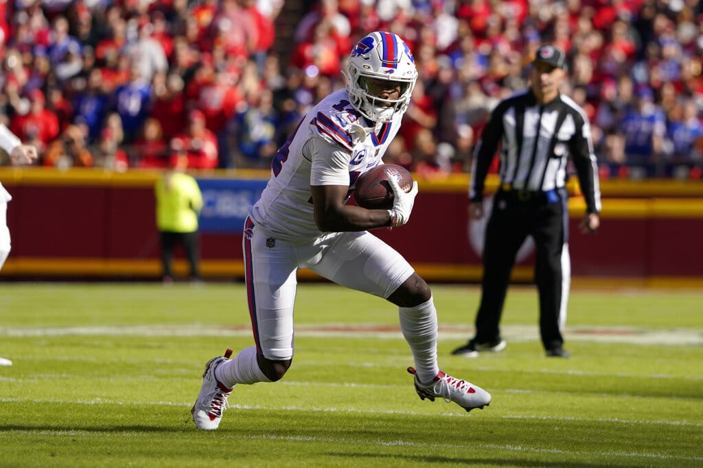 Media by Associated Press - Buffalo Bills wide receiver Stefon Diggs catches a pass during an NFL football game against the Kansas City Chiefs Sunday, Oct. 16, 2022, in Kansas City, Mo. (AP Photo/Ed Zurga)