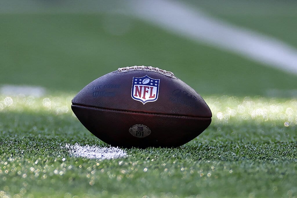 Media by Associated Press - A football is seen during an NFL football game between the Baltimore Ravens and the New York Giants on Sunday, Oct. 16, 2022, in East Rutherford, N.J. (AP Photo/Adam Hunger)