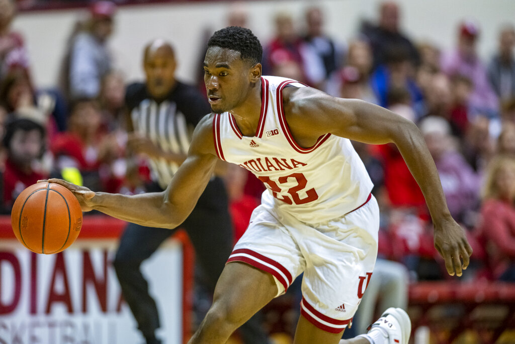 Media by Associated Press - Indiana forward Jordan Geronimo (22) brings the ball up court during the second half of an NCAA college basketball game against Bethune-Cookman, Thursday, Nov. 10, 2022, in Bloomington, Ind. (AP Photo/Doug McSchooler)