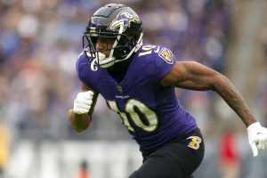 Media by Associated Press - Baltimore Ravens wide receiver Demarcus Robinson runs a route during the second half of an NFL football game between the Baltimore Ravens and the Cleveland Browns, Sunday, Oct. 23, 2022, in Baltimore. The Ravens won 23-20. (AP Photo/Julio Cortez)