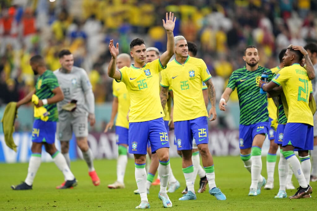 Media by Associated Press - Brazil's Gabriel Martinelli waves at the end of the World Cup group G soccer match between Brazil and Serbia, at the Lusail Stadium in Lusail, Qatar, Thursday, Nov. 24, 2022. Brazil won 2-0. (AP Photo/Andre Penner)