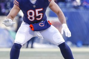 Chicago Bears tight end Cole Kmet (85) blocks during the second half of an NFL football game against the Buffalo Bills, Saturday, Dec. 24, 2022, in Chicago. (AP Photo/Kamil Krzaczynski) - Media by Associated Press