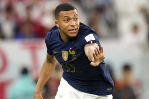 Media by Associated Press - France's Kylian Mbappe in action during the World Cup round of 16 soccer match between France and Poland, at the Al Thumama Stadium in Doha, Qatar, Sunday, Dec. 4, 2022. (AP Photo/Moises Castillo)