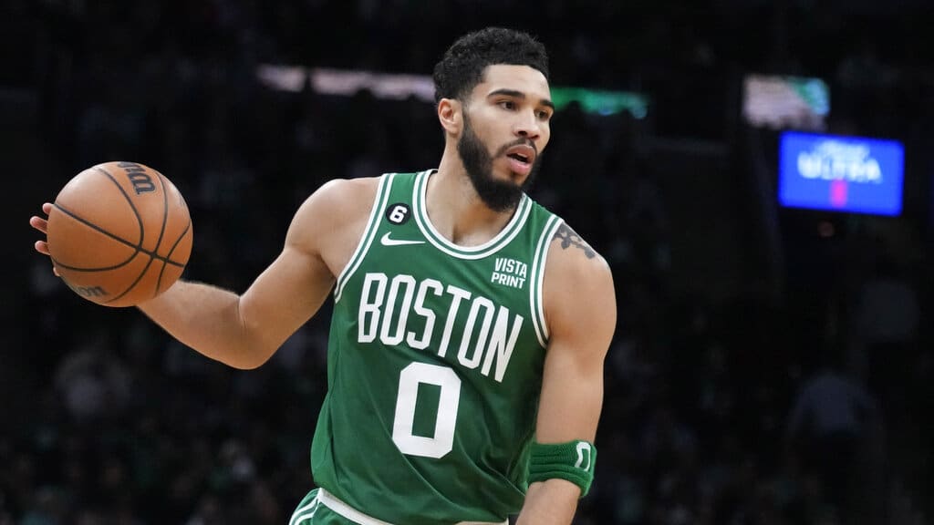 Media by Associated Press - Boston Celtics forward Jayson Tatum (0) during an NBA basketball game, Wednesday, Jan. 11, 2023, in Boston. (AP Photo/Charles Krupa)