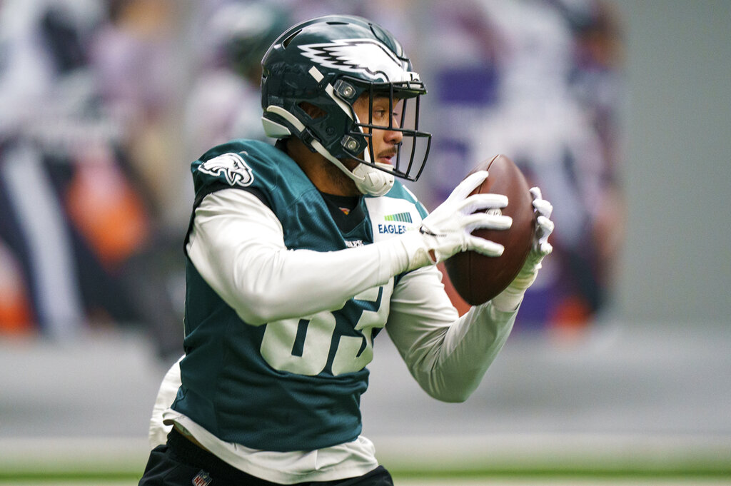 Media by Associated Press - Philadelphia Eagles tight end Noah Togiai (83) in action during an NFL football workout, Thursday, Jan. 26, 2023, in Philadelphia. The Eagles are scheduled to play the San Francisco 49ers Sunday in the NFC championship game.(AP Photo/Chris Szagola)