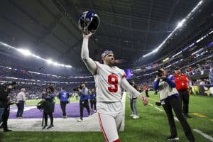 Media by Associated Press - New York Giants place kicker Graham Gano (9) celebrates after winning against the Minnesota Vikings following an NFL wild-card football game Sunday, Jan. 15, 2023 in Minneapolis. (AP Photo/Stacy Bengs)