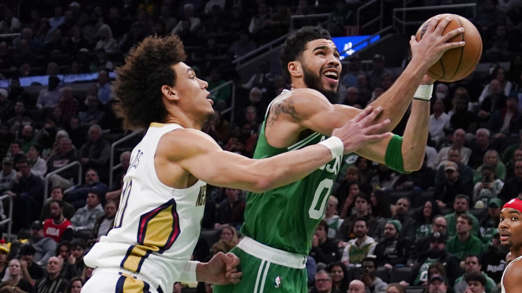 Media by Associated Press - Boston Celtics forward Jayson Tatum (0) during an NBA basketball game, Wednesday, Jan. 11, 2023, in Boston. (AP Photo/Charles Krupa)