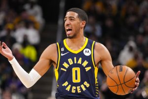 Media by Associated Press - Indiana Pacers guard Tyrese Haliburton (0) plays against the Los Angeles Lakers during the second half of an NBA basketball game in Indianapolis, Thursday, Feb. 2, 2023. The Lakers defeated the Pacers 112-111. (AP Photo/Michael Conroy)