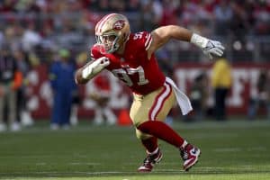 Media by Associated Press - FILE - San Francisco 49ers defensive end Nick Bosa (97) rushes during the team's NFL football game against the Washington Commanders, Dec.24, 2022, in Santa Clara, Calif. Bosa, Chiefs defensive tackle Chris Jones and Dallas Cowboys edge rusher Micah Parsons are the finalists for AP Defensive Player of the Year. (AP Photo/Scot Tucker, File)