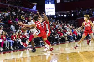 Media by Associated Press - Rutgers' guard Awa Sidibe is blocked by Ohio St guard Madison Greene (0) during the Big Ten Conference women's college basketball game between the Rutgers Scarlet Knights and the Ohio State Buckeyes women's basketball team in Piscataway, N.J., Sunday, Dec. 4, 2022.  (AP Photo/Stefan Jeremiah)