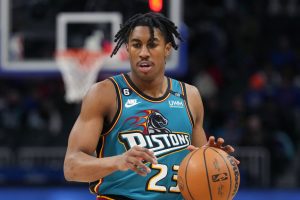 Media by Associated Press - Detroit Pistons guard Jaden Ivey plays during the first half of an NBA basketball game, Friday, Feb. 3, 2023, in Detroit. (AP Photo/Carlos Osorio)