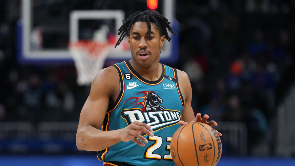 Media by Associated Press - Detroit Pistons guard Jaden Ivey plays during the first half of an NBA basketball game, Friday, Feb. 3, 2023, in Detroit. (AP Photo/Carlos Osorio)