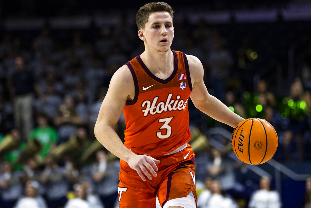 Media by Associated Press - Virginia Tech's Sean Pedulla (3) during the first half of an NCAA college basketball game against Notre Dame Saturday, Feb. 11, 2023 in South Bend, Ind. (AP Photo/Michael Caterina)