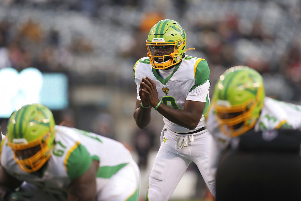 Media by Associated Press - Tampa Bay Vipers quarterback Quinton Flowers (9) call for the ball to be snapped during an XFL football game against the New York Guardians, Sunday, Feb. 9, 2020, in East Rutherford, N.J. The New York Guardians won 23-3. (AP Photo/Steve Luciano)