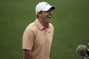 Media by Associated Press - Rory McIlroy, of Northern Ireland, works out on the range during a practice for the Masters golf tournament at Augusta National Golf Club, Tuesday, April 4, 2023, in Augusta, Ga. (AP Photo/Matt Slocum)