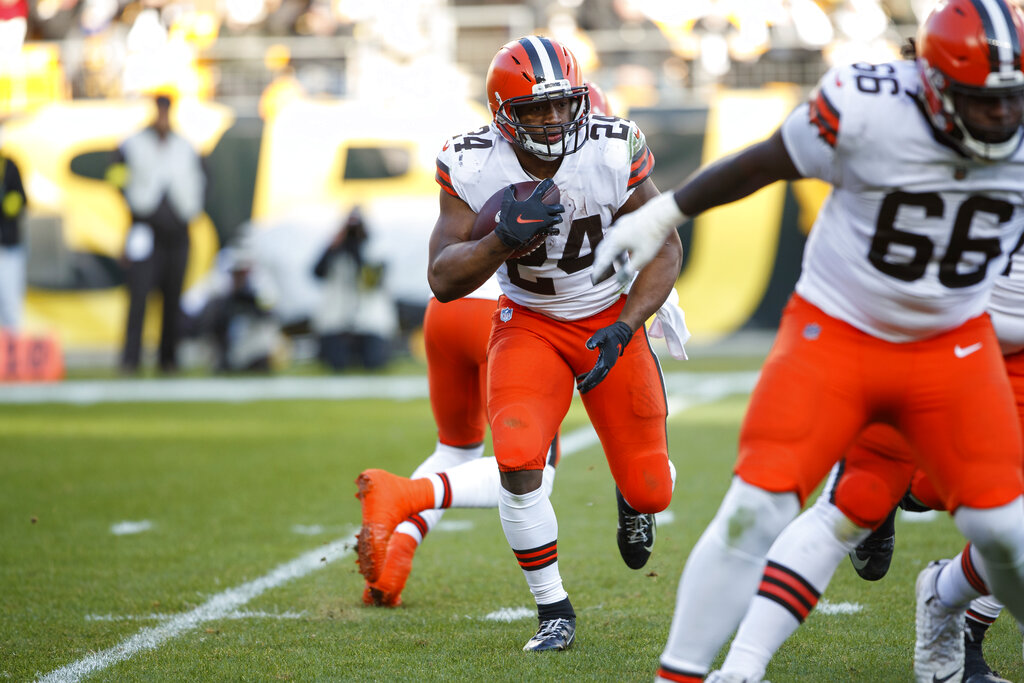 Media by Associated Press - Cleveland Browns running back Nick Chubb (24) rushes during an NFL football game, Sunday, Jan. 8, 2023, in Pittsburgh, PA. (AP Photo/Matt Durisko)