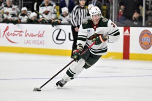 Media by Associated Press - Minnesota Wild defenseman John Klingberg skates against the Vegas Golden Knights during the third period of an NHL hockey game Saturday, April 1, 2023, in Las Vegas. (AP Photo/David Becker)